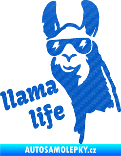 Samolepka Lama 004 llama life 3D karbon modrý