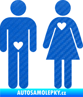 Samolepka Láska muže a ženy levá 3D karbon modrý