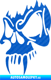 Samolepka Lebka 010 levá s upířími zuby 3D karbon modrý