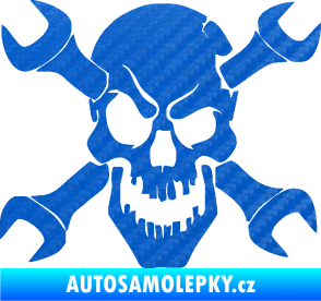 Samolepka Lebka 015 pravá zkřížené klíče 3D karbon modrý
