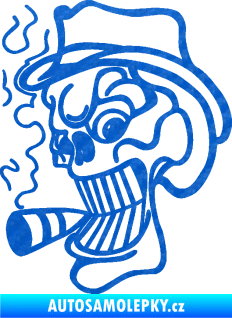 Samolepka Lebka 020 levá crazy s cigaretou 3D karbon modrý