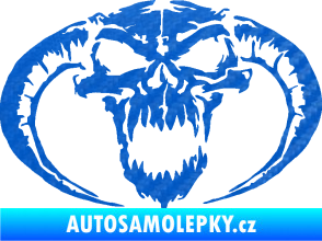 Samolepka Lebka 027 levá se zahnutými rohy 3D karbon modrý