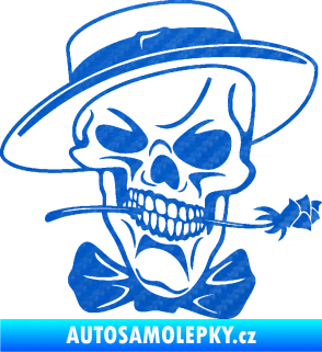 Samolepka Lebka 029 pravá s květinou 3D karbon modrý
