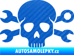 Samolepka Lebka 030 pravá mechanik 3D karbon modrý
