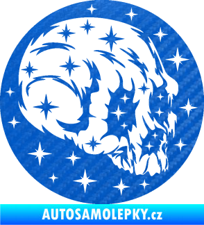 Samolepka Lebka 038 pravá hvězdy 3D karbon modrý