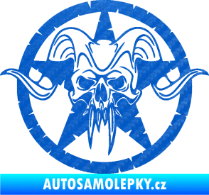 Samolepka Lebka 039 levá army hvězda 3D karbon modrý