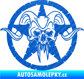 Samolepka Lebka 039 pravá army hvězda 3D karbon modrý