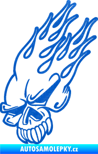 Samolepka Lebka 041 levá v plamenech 3D karbon modrý