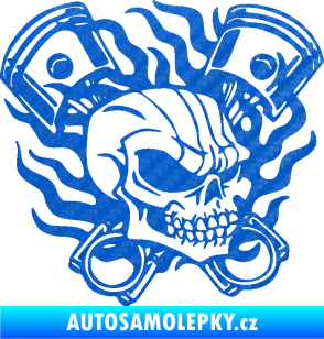 Samolepka Lebka 048 pravá písty a plameny 3D karbon modrý
