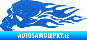 Samolepka Lebka 050 levá v plamenech 3D karbon modrý