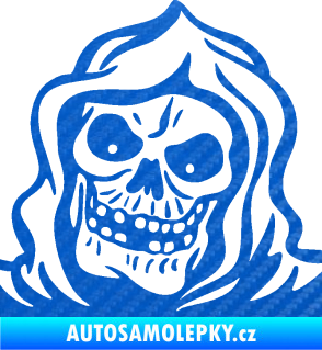 Samolepka Lebka 057 levá v kápi 3D karbon modrý