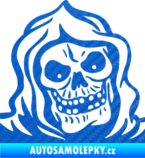 Samolepka Lebka 057 pravá v kápi 3D karbon modrý