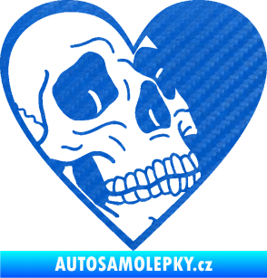 Samolepka Lebka 062 pravá v srdíčku 3D karbon modrý