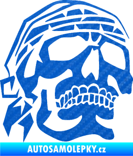 Samolepka Lebka pirát pravá 3D karbon modrý