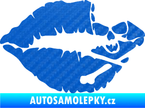 Samolepka Lebka polibek pravá 3D karbon modrý