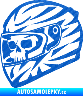 Samolepka Lebka s motohelmou 001 levá 3D karbon modrý