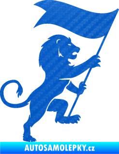 Samolepka Lev heraldika 005 pravá s praporem 3D karbon modrý