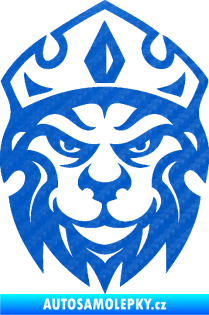 Samolepka Lev hlava s korunou 001 3D karbon modrý