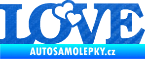 Samolepka Love 001 nápis se srdíčky 3D karbon modrý