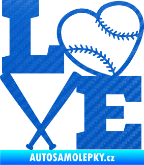 Samolepka Love baseball 3D karbon modrý