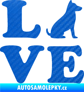 Samolepka Love nápis s pejskem 3D karbon modrý