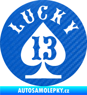 Samolepka Lucky 13 šťastná třináctka 3D karbon modrý