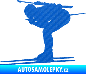 Samolepka Lyžař 028 levá - biatlon 3D karbon modrý