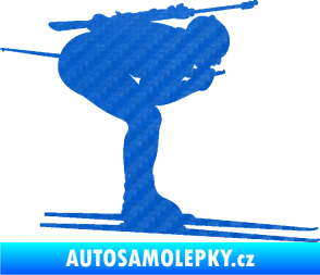 Samolepka Lyžař 028 pravá - biatlon 3D karbon modrý