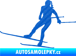 Samolepka Lyžařka 001 levá běh na lyžích 3D karbon modrý