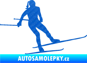 Samolepka Lyžařka 001 pravá běh na lyžích 3D karbon modrý