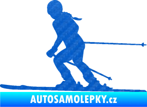 Samolepka Lyžařka 002 levá sjezd 3D karbon modrý
