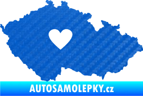 Samolepka Mapa České republiky 002 srdce 3D karbon modrý