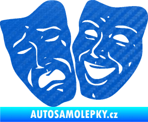 Samolepka Masky tváře 001 levá veselý a smutný 3D karbon modrý