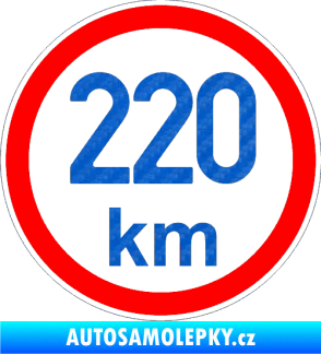 Samolepka Maximální rychlost 220km - nejvyšší konstrukční rychlost 3D karbon modrý