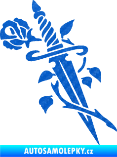 Samolepka Meč s růží pravá 3D karbon modrý