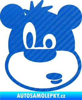 Samolepka Medvěd 003 levá kreslená hlava 3D karbon modrý