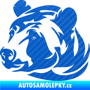 Samolepka Medvěd 007 levá hlava 3D karbon modrý