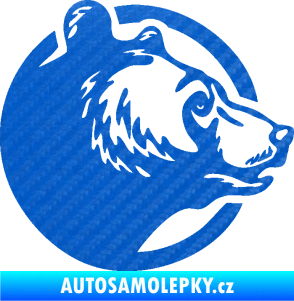 Samolepka Medvěd 012 pravá hlava 3D karbon modrý