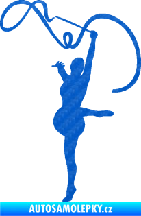 Samolepka Moderní gymnastika 003 levá gymnastka se stuhou 3D karbon modrý