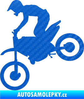 Samolepka Motorka 015 levá motokros 3D karbon modrý