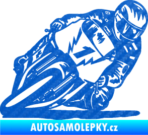 Samolepka Motorka 051 pravá 3D karbon modrý