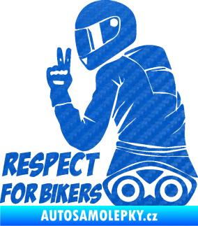 Samolepka Motorkář 003 levá respect for bikers nápis 3D karbon modrý