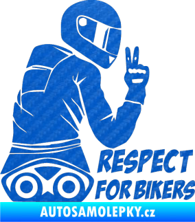 Samolepka Motorkář 003 pravá respect for bikers nápis 3D karbon modrý
