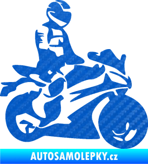 Samolepka Motorkář 005 pravá 3D karbon modrý