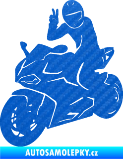 Samolepka Motorkář 006 levá 3D karbon modrý