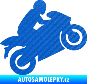 Samolepka Motorkář 007 pravá 3D karbon modrý