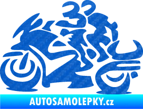 Samolepka Motorkář 009 levá se spolujezdcem 3D karbon modrý