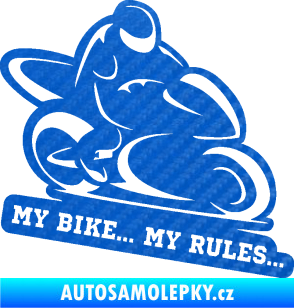 Samolepka Motorkář 012 pravá s textem 3D karbon modrý