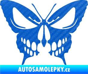 Samolepka Motýl 017 lebka 3D karbon modrý