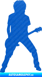 Samolepka Music 010 pravá rocker s kytarou 3D karbon modrý
